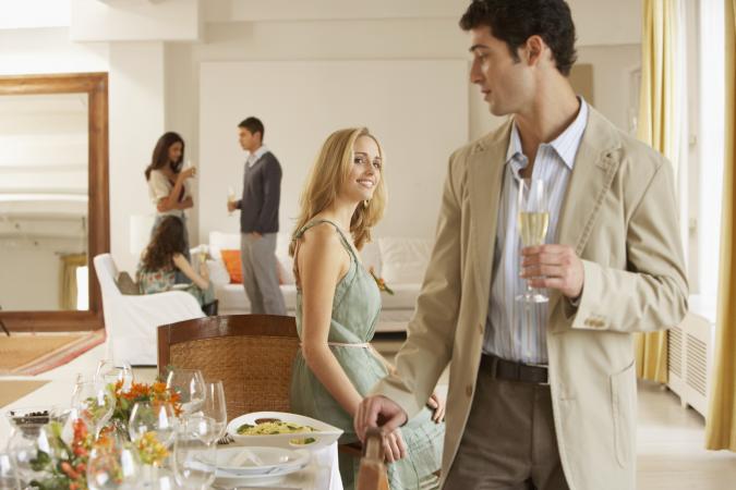 Woman and man flirting with each other