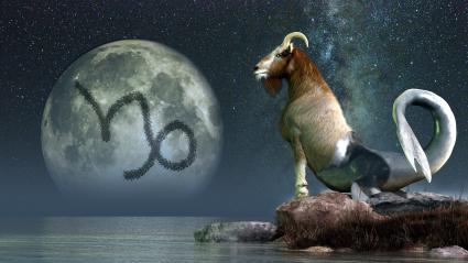 Capricorn goat glyph and moon