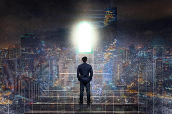 Concept of a man being successful and ambitious