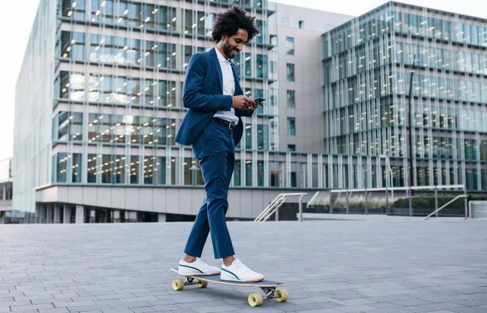busy man on skateboard