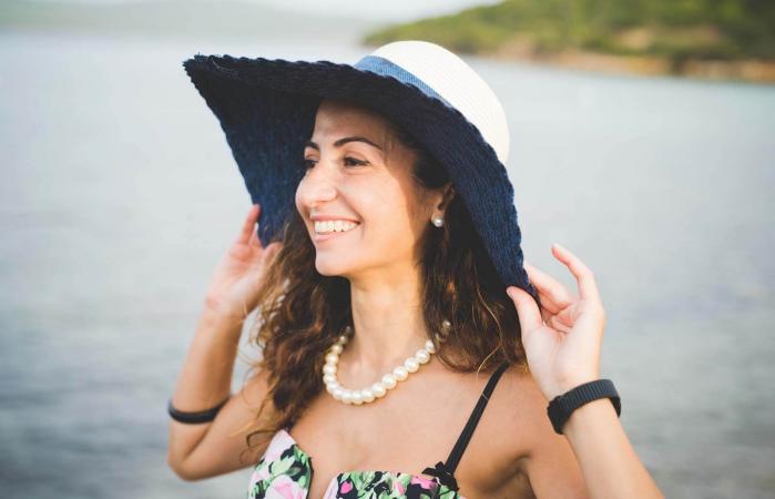 Woman wearing pearls