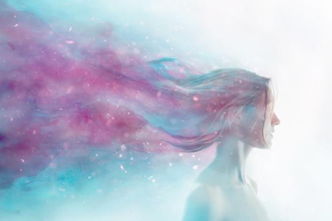 Woman merged with cosmos
