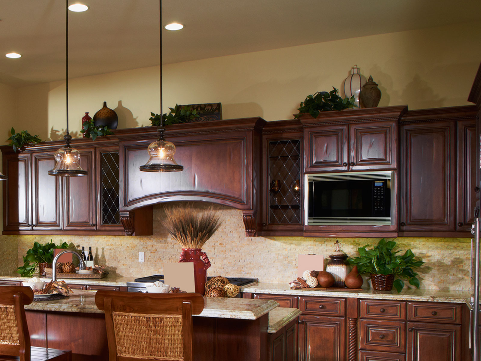 Cabinets With Mini Fridge & Microwave Flanked By Taupe Built In Bink Beds  Design Ideas