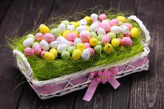 Easter eggs in a basket as a center piece