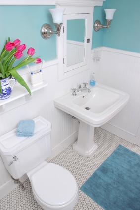 small blue bathroom