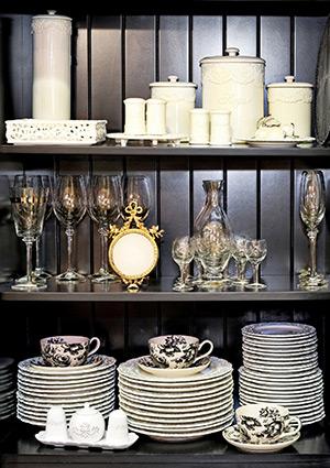 Dishes in china cabinet