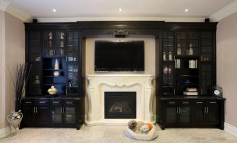 built-in cabinets surround TV