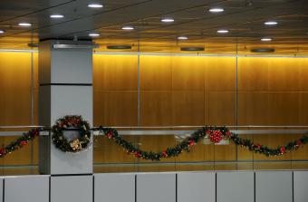 Christmas wreath and garland office decorations