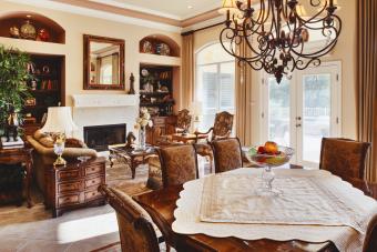 Living and Dining Room with arches in Traditional House