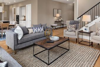 Beautiful living room interior with big area rug