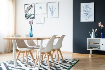 Dining room with wooden table in the daylight
