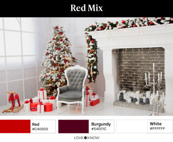 Living room with Christmas decoration using red mix color palette