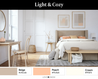 Bedroom decorated in light & cozy color palette