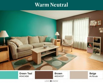 Teal and brown family room 