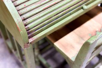 Child’s painted antique rolltop desk & chair