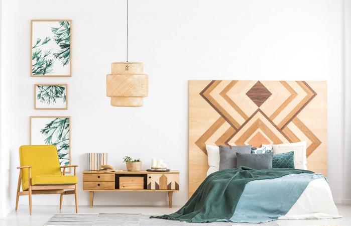 Bedroom interior with wooden accents