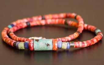 Restrung strand of ancient Peruvian spondylus and stone beads.