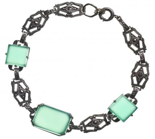 Marcasite antique bracelet with green stones