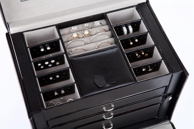 Black leather earring box