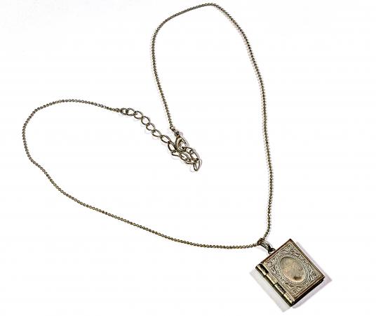 silver book locket on heart chain