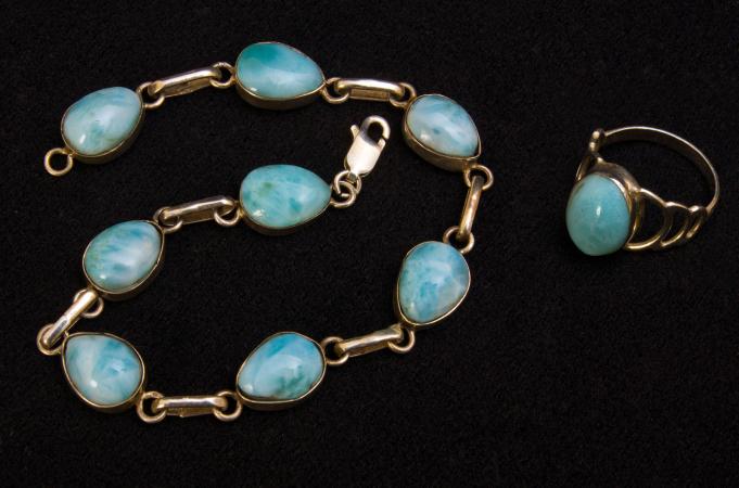 Larimar bead bracelet and ring jewelry