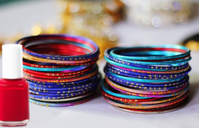 Stacked Colorful Bangles On Table