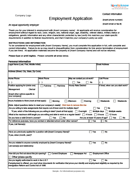 application for work