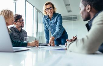 Project manager leading business presentation