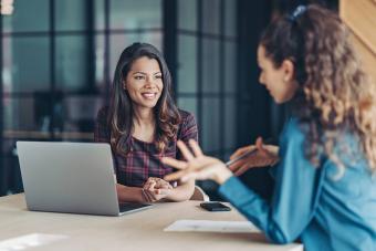 Woman at internal job interview