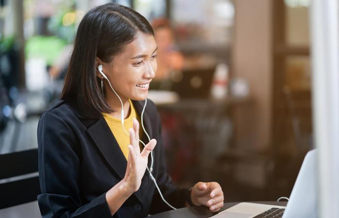 Woman on a virtual job interview