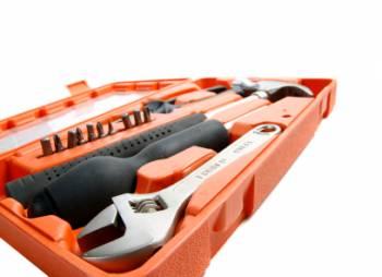 Image of orange toolbox filled with tools