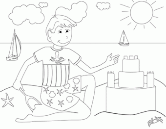 Boy building a sandcastle coloring page