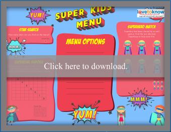 Full color superhero kids' menu games