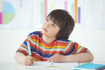 Boy Sitting Writing In Class