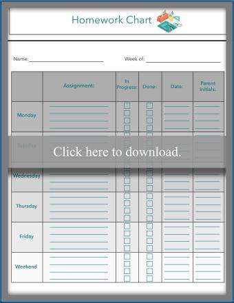 Weekly Homework Chart for Teachers