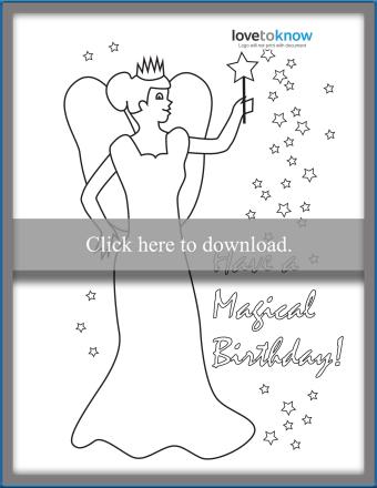 Printable magic fairy birthday card to color