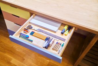 Neat drawer with assorted stationery for school