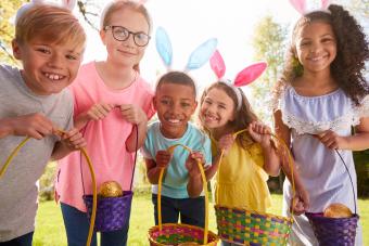 group of children holding Easter baskets