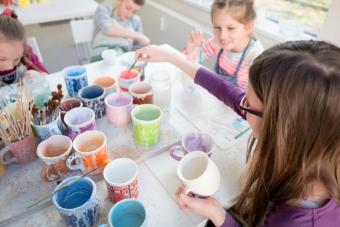 Group of children at pottery class