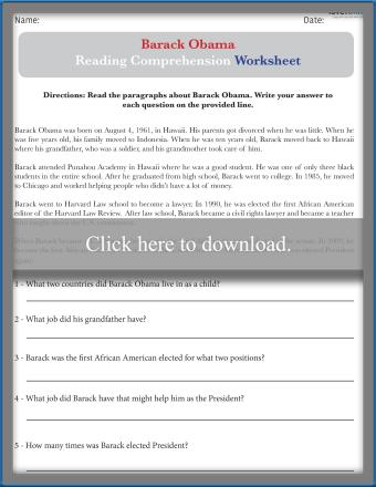 Barack Obama Reading Comprehension Worksheet