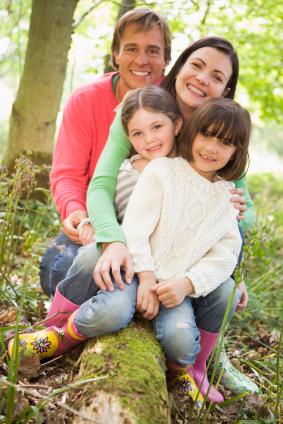 Family with young children enjoying the spring weather.