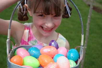 Basket of plastic easter eggs