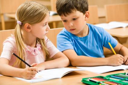 Boy and girl studying