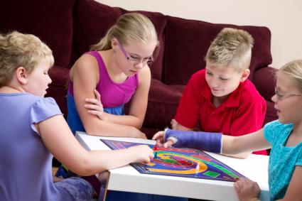 kids playing board game