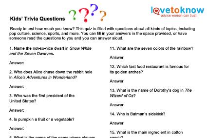 Quiz Questions And Answers For Kids