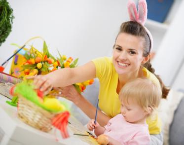 Woman with toddler at Easter