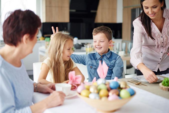 Boy telling Easter bunny joke