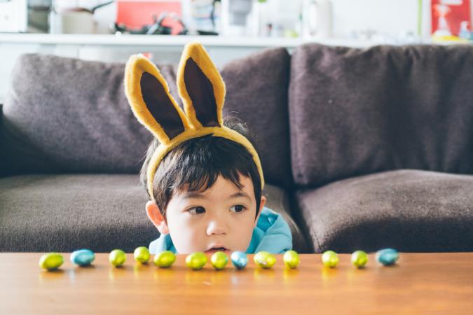 Boy with bunny ears at Easter