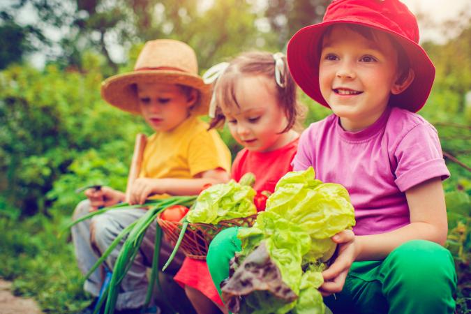 Young children in garden
