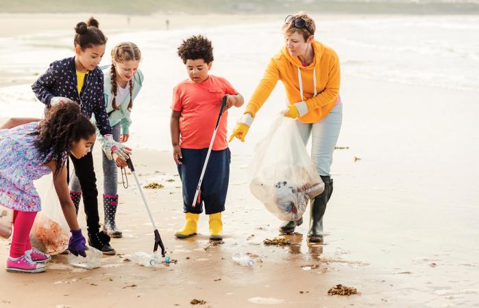 Group of kids helping in community